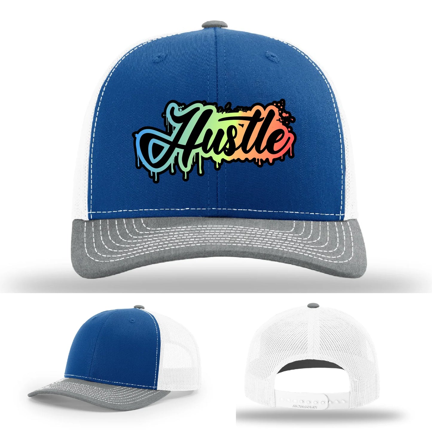 Hustle Leather Patch Hat Graffiti Gradient