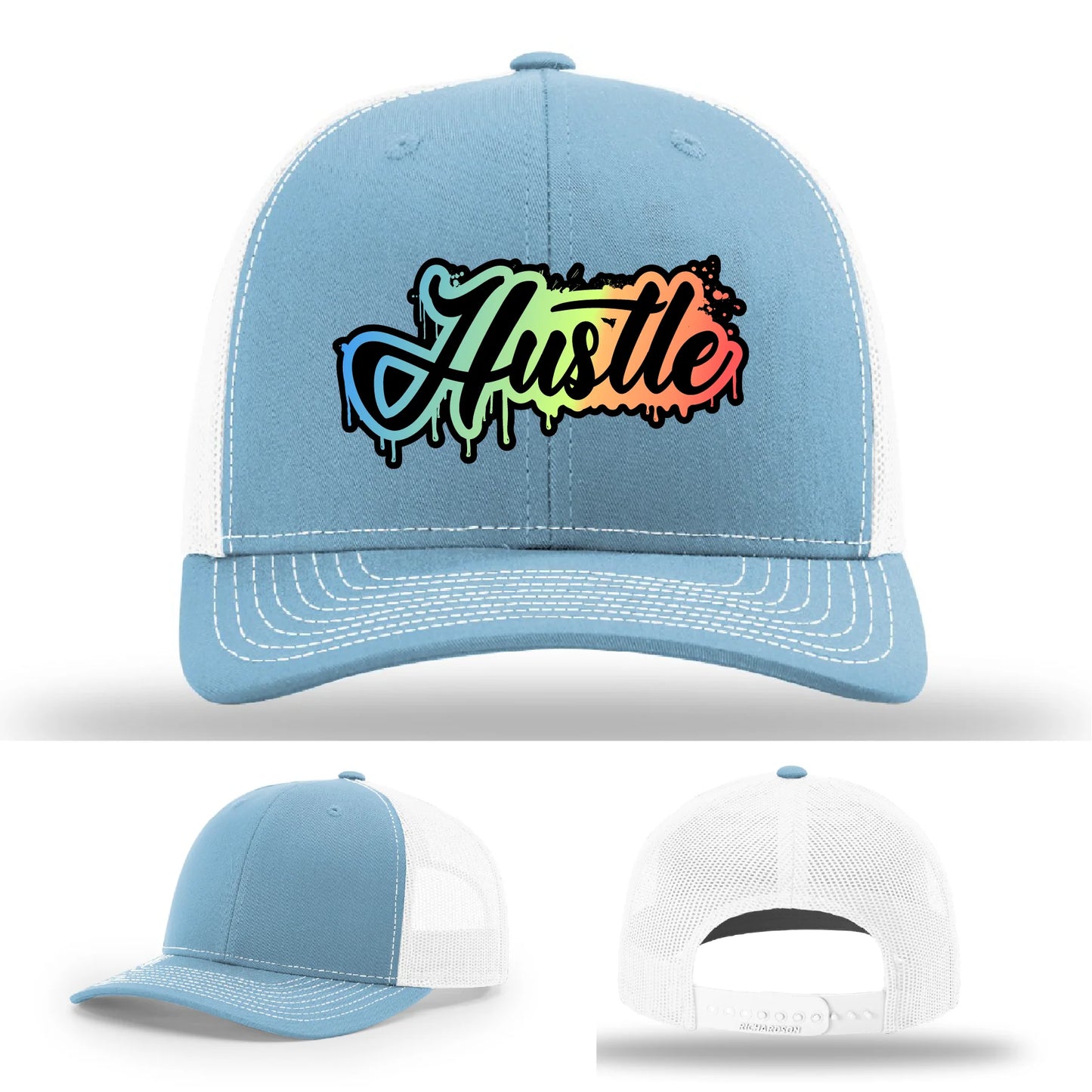 Hustle Leather Patch Hat Graffiti Gradient