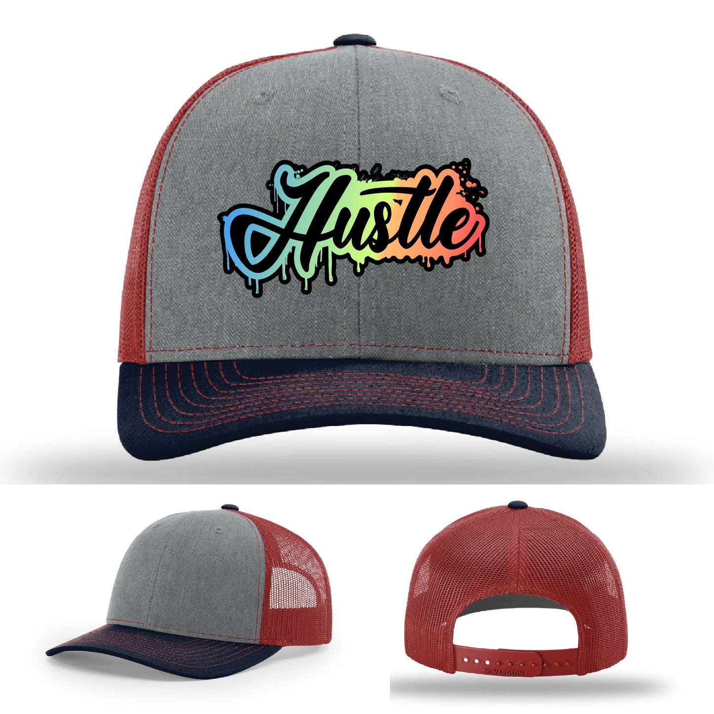 Hustle Leather Patch Hat Graffiti Gradient