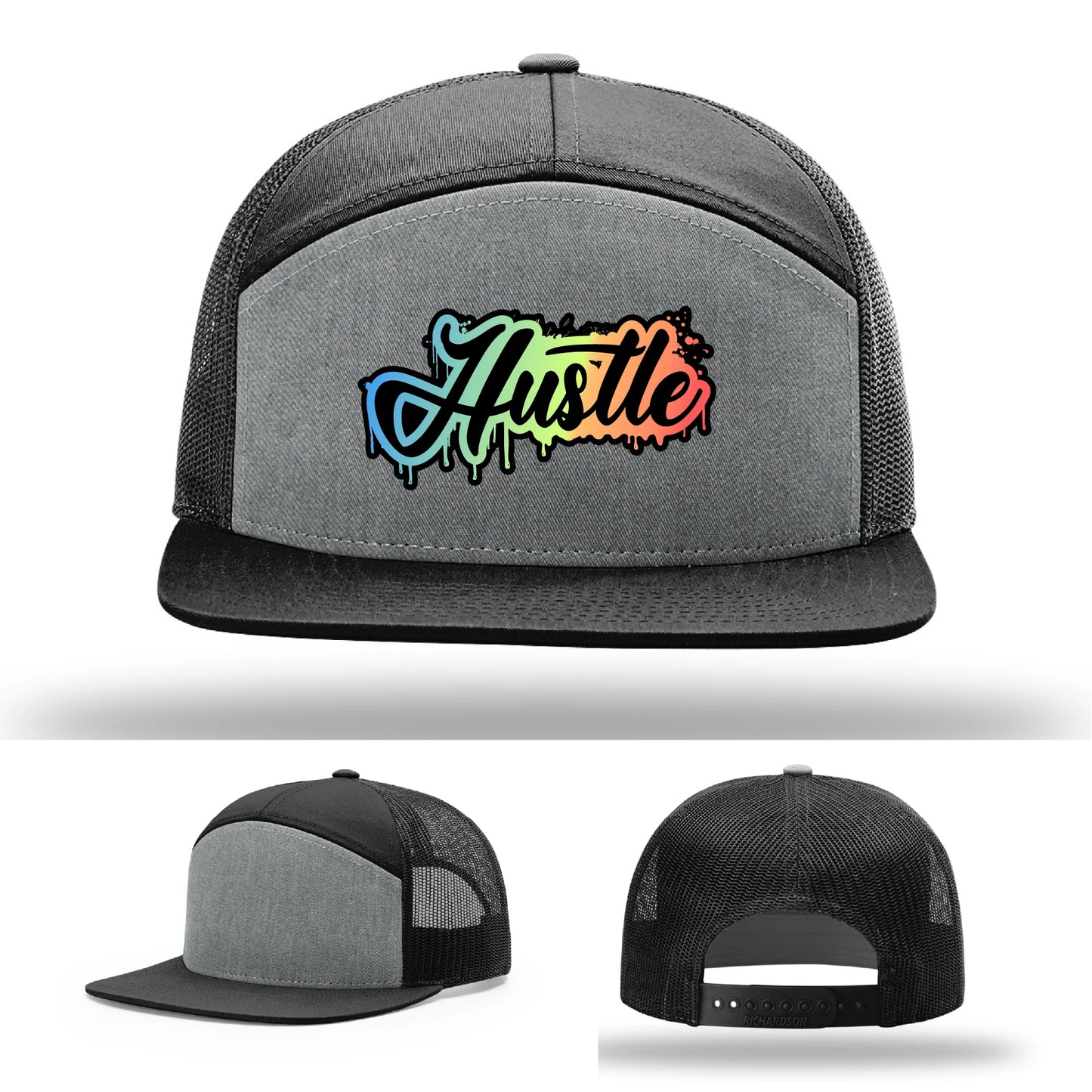Hustle Leather Patch Hat Graffiti Gradient