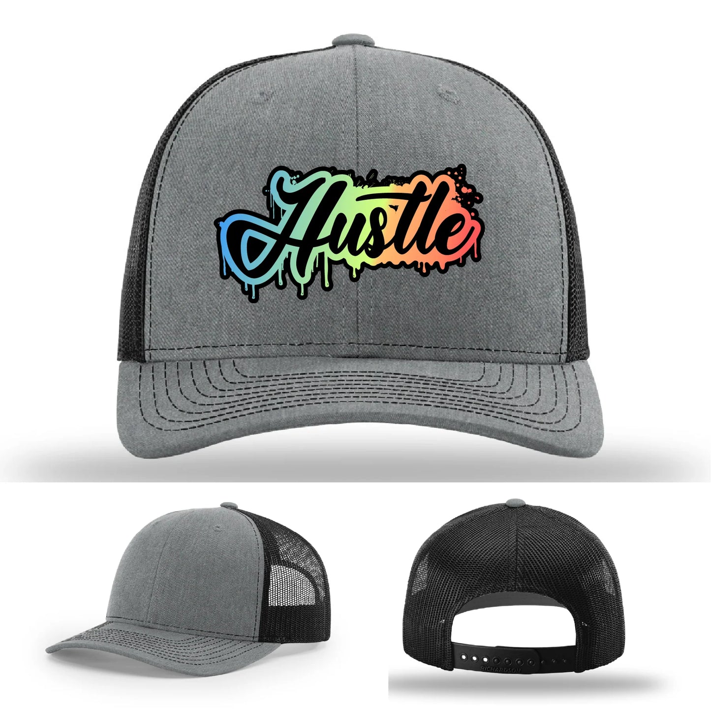 Hustle Leather Patch Hat Graffiti Gradient