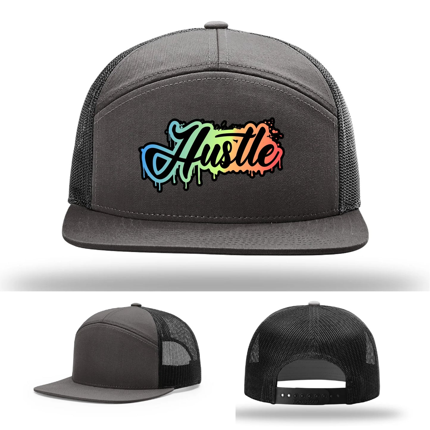 Hustle Leather Patch Hat Graffiti Gradient