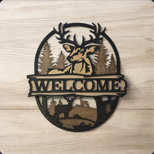 Large Layered Deer Welcome Sign 18" x 20"