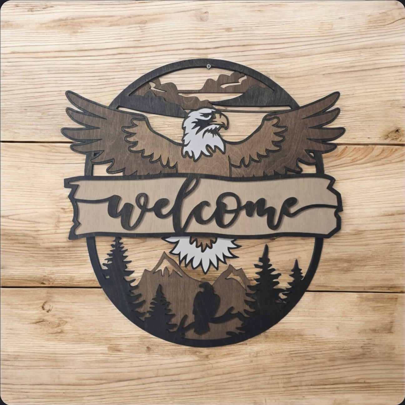 Large Layered 18" Wide x 20" Tall Eagle Welcome Sign