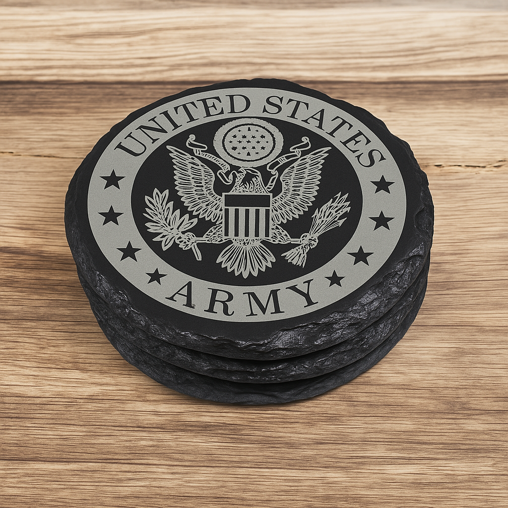 Laser‑Engraved ARMY Slate Coaster Set (4) – ARMY Pride Gift