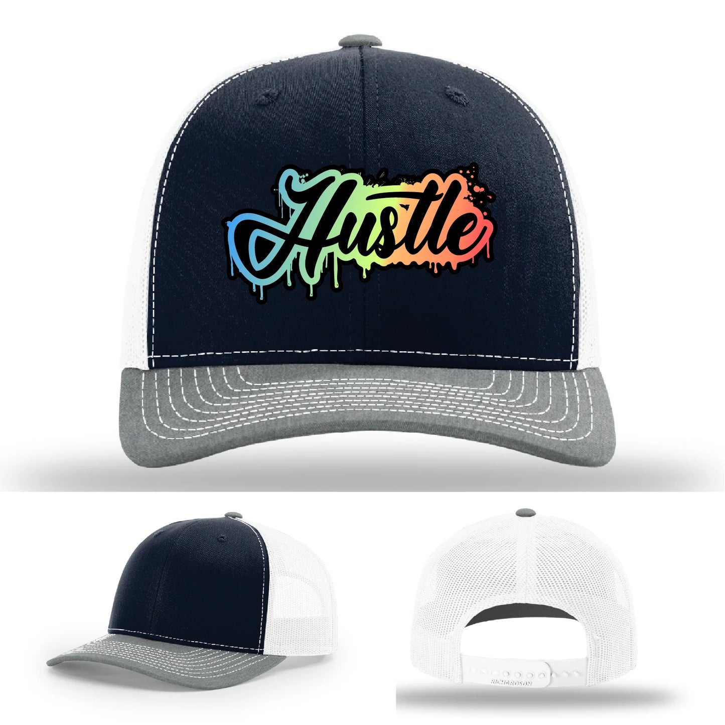 Hustle Leather Patch Hat Graffiti Gradient
