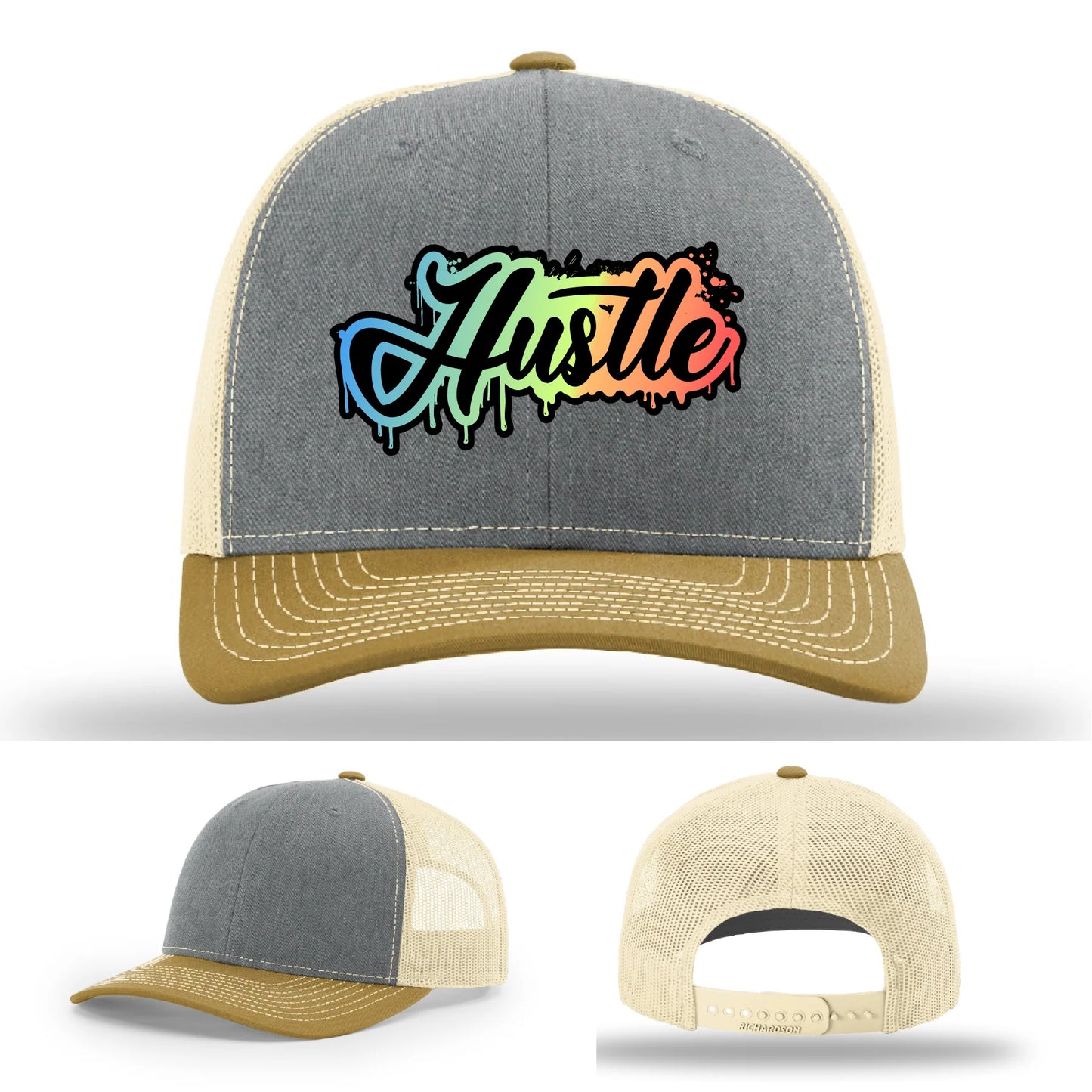 Hustle Leather Patch Hat Graffiti Gradient
