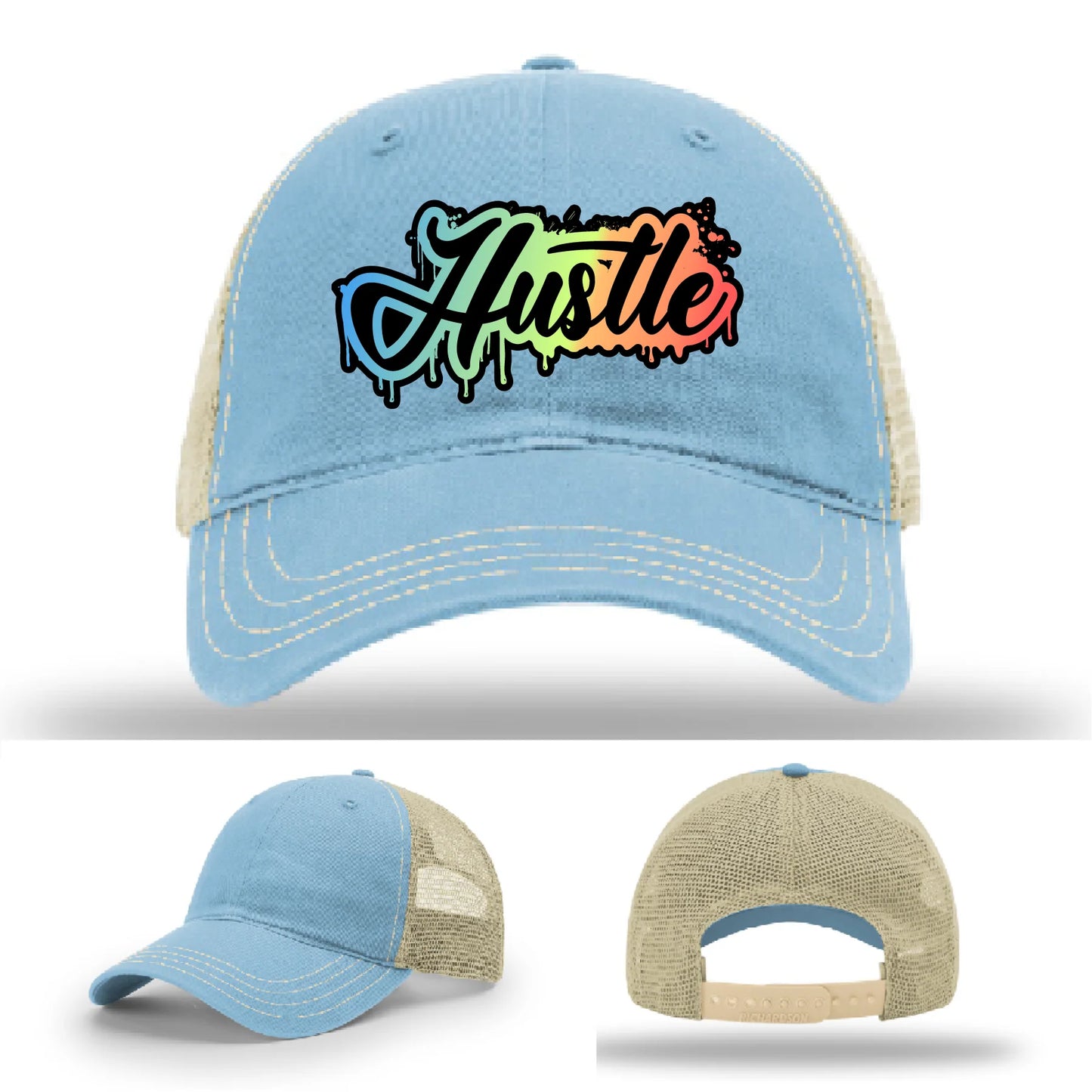 Hustle Leather Patch Hat Graffiti Gradient