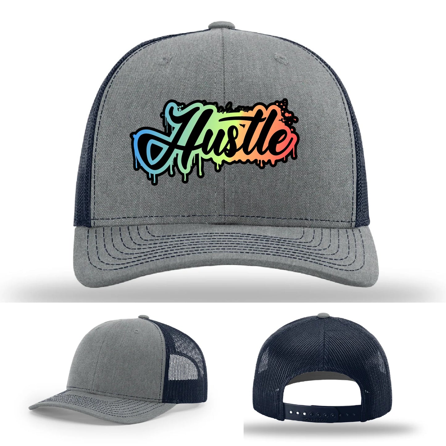 Hustle Leather Patch Hat Graffiti Gradient