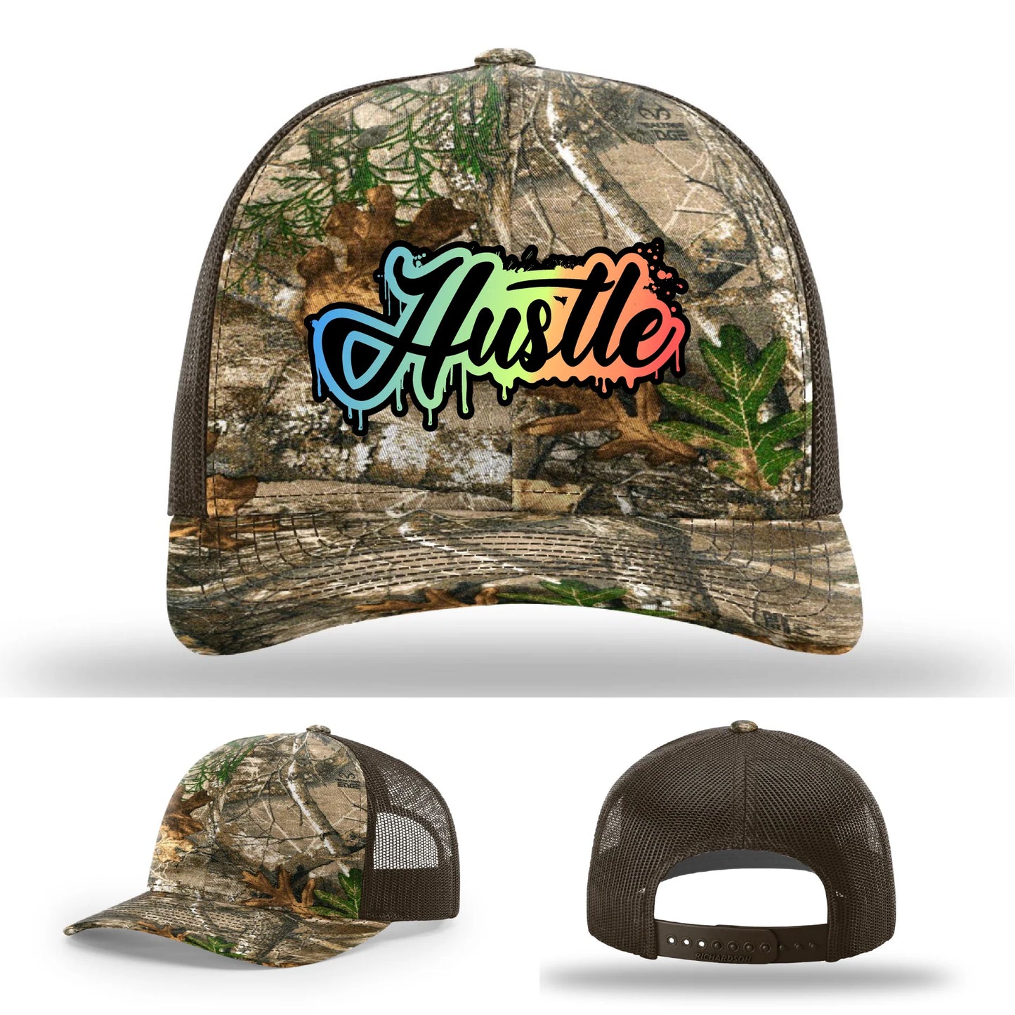 Hustle Leather Patch Hat Graffiti Gradient