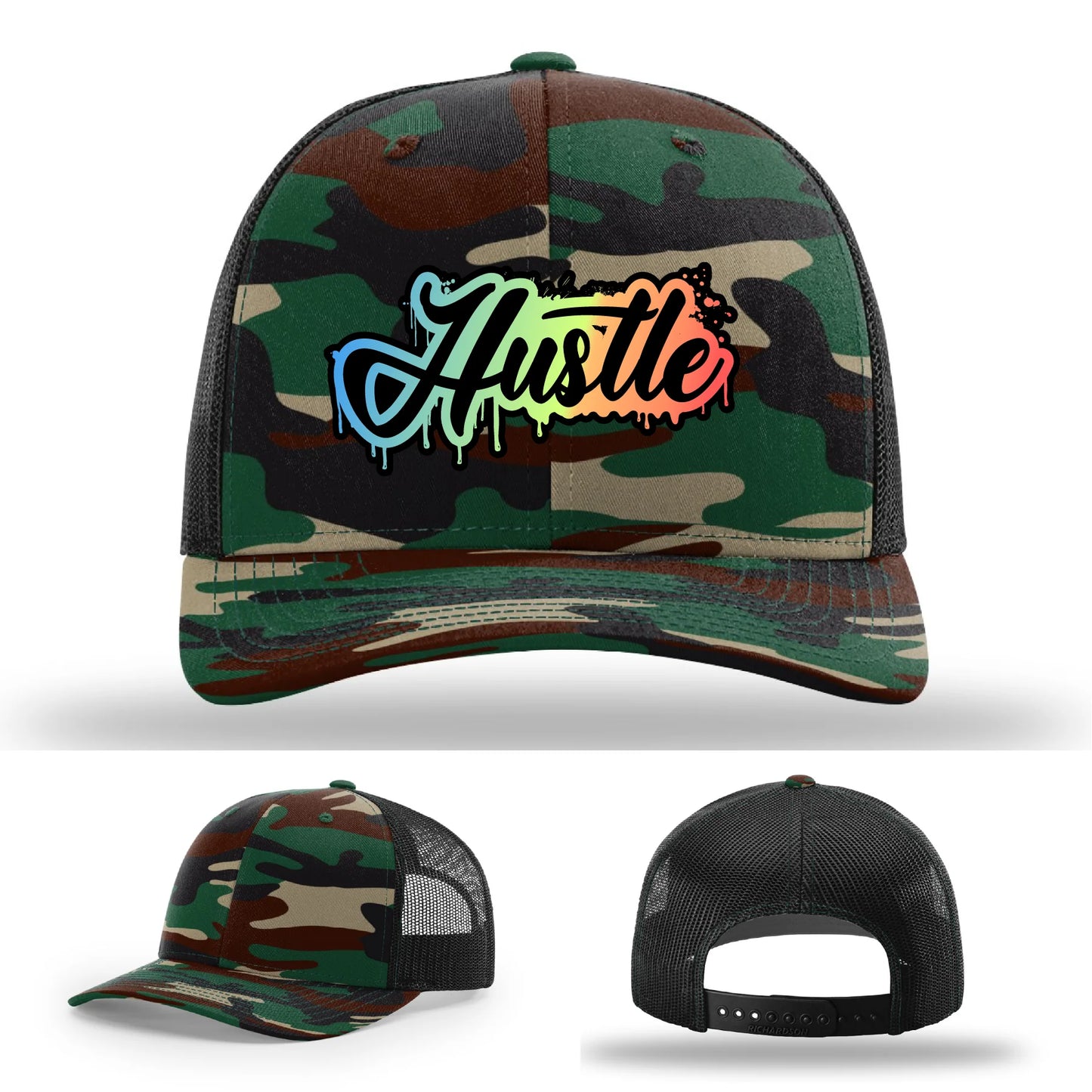 Hustle Leather Patch Hat Graffiti Gradient