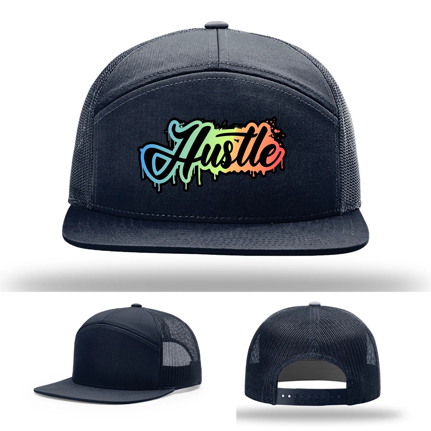 Hustle Leather Patch Hat Graffiti Gradient