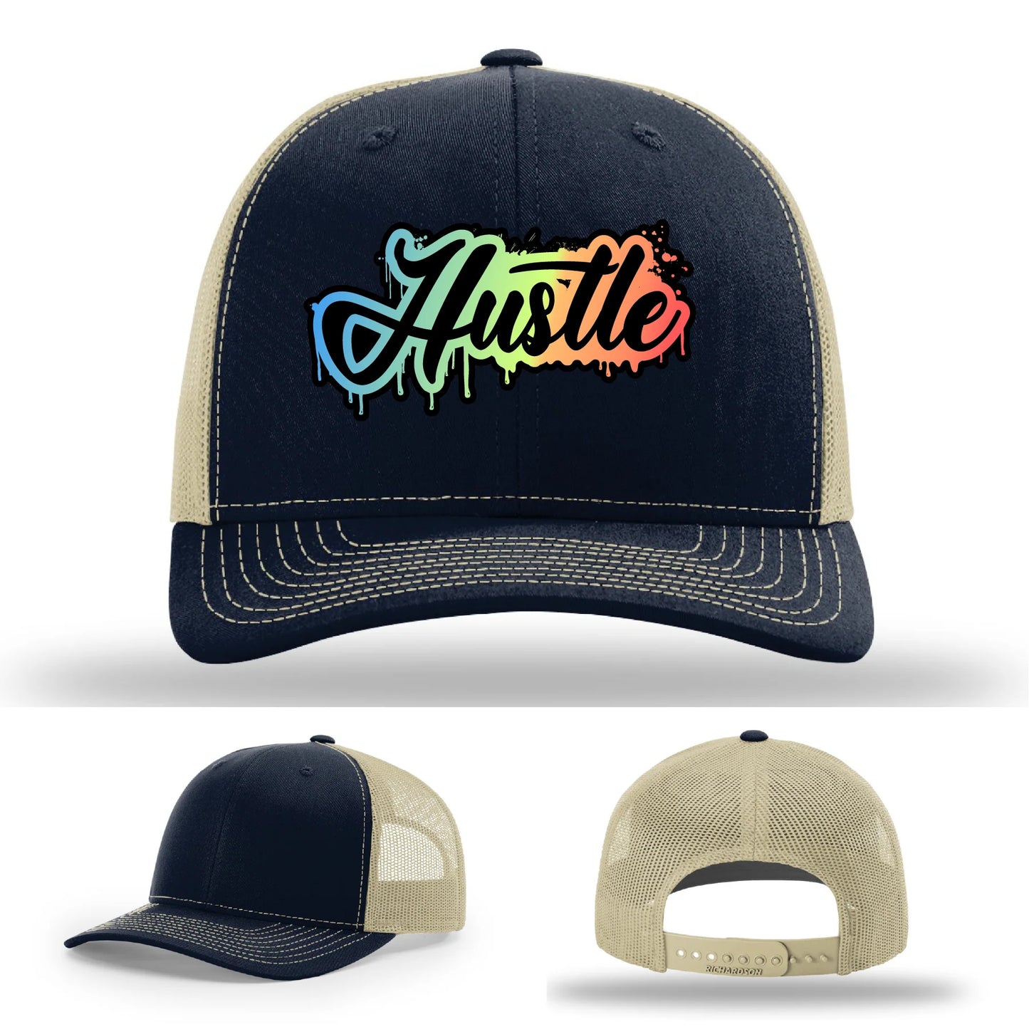Hustle Leather Patch Hat Graffiti Gradient
