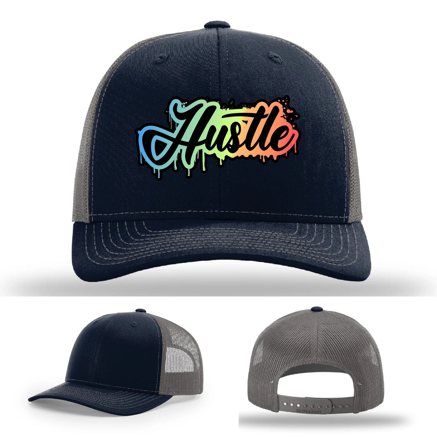 Hustle Leather Patch Hat Graffiti Gradient