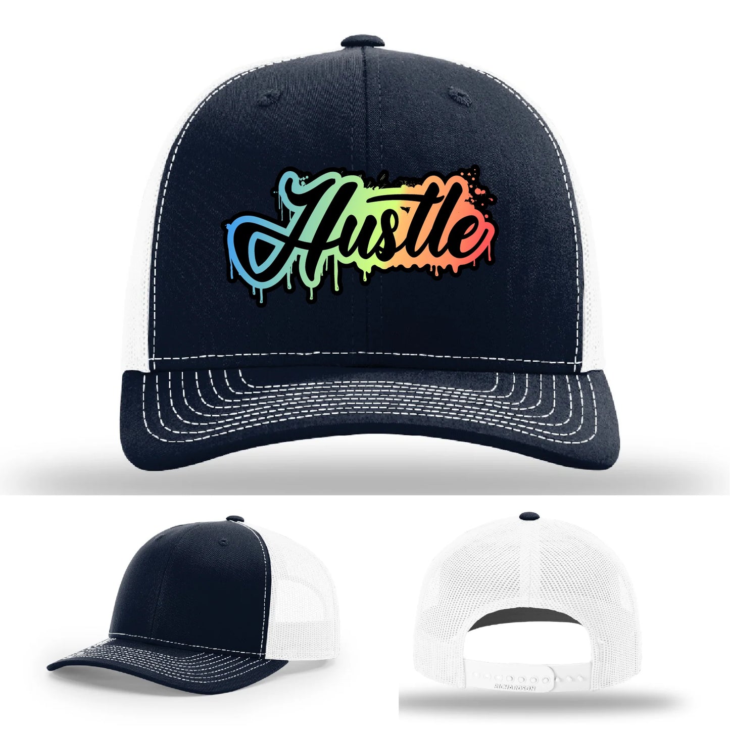 Hustle Leather Patch Hat Graffiti Gradient