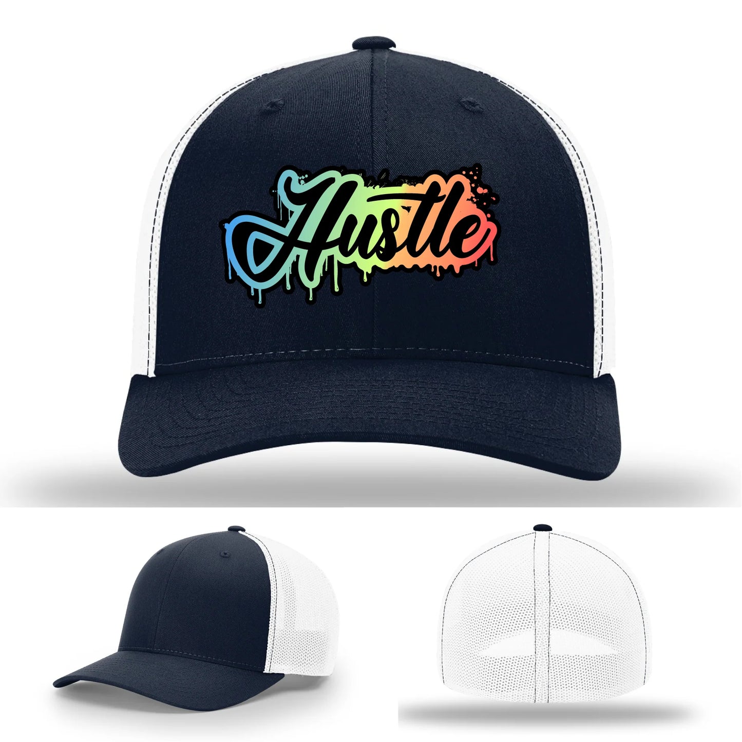 Hustle Leather Patch Hat Graffiti Gradient