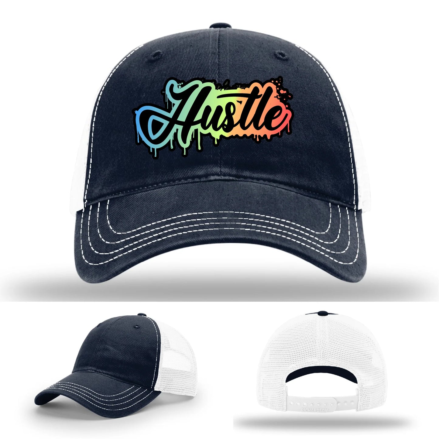 Hustle Leather Patch Hat Graffiti Gradient