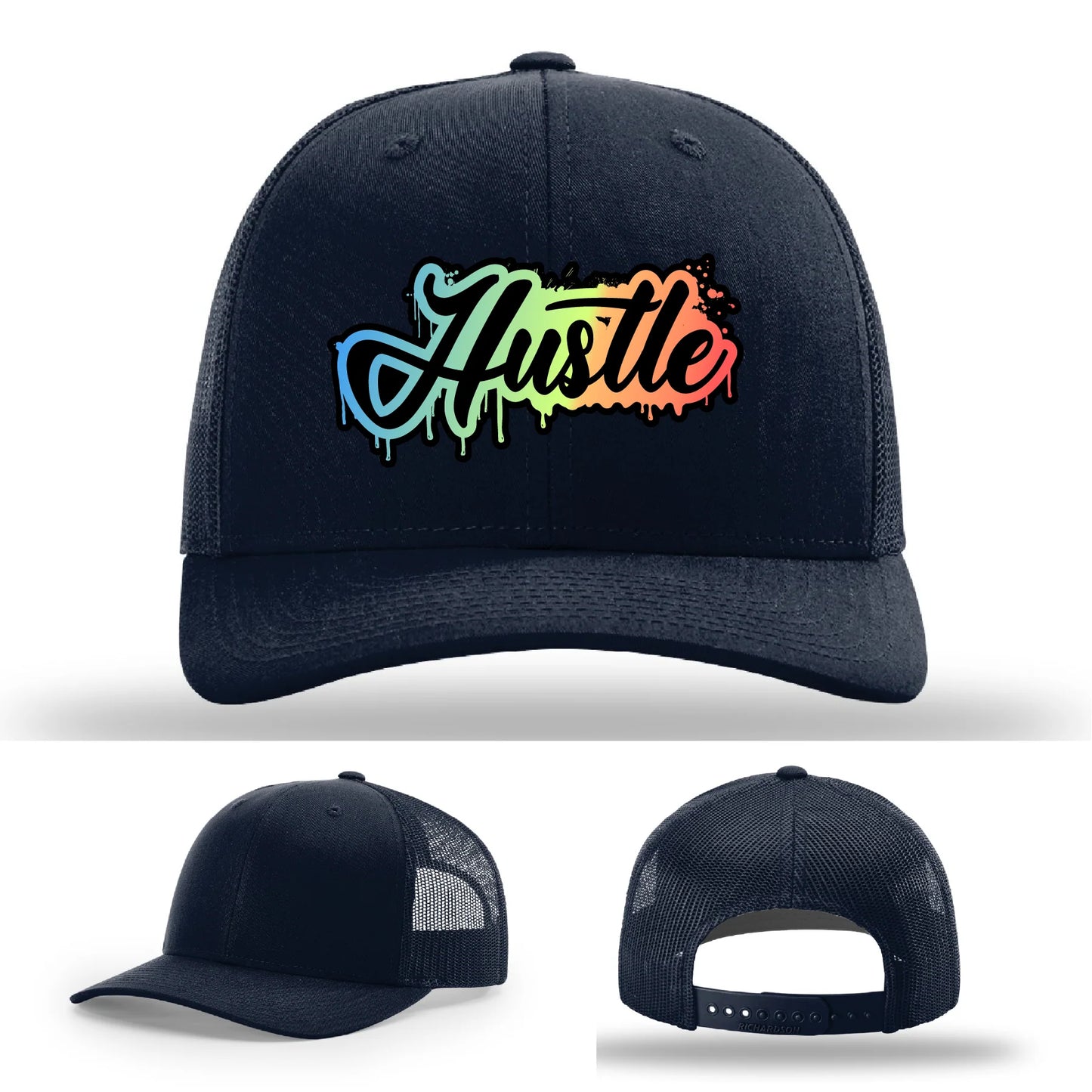 Hustle Leather Patch Hat Graffiti Gradient