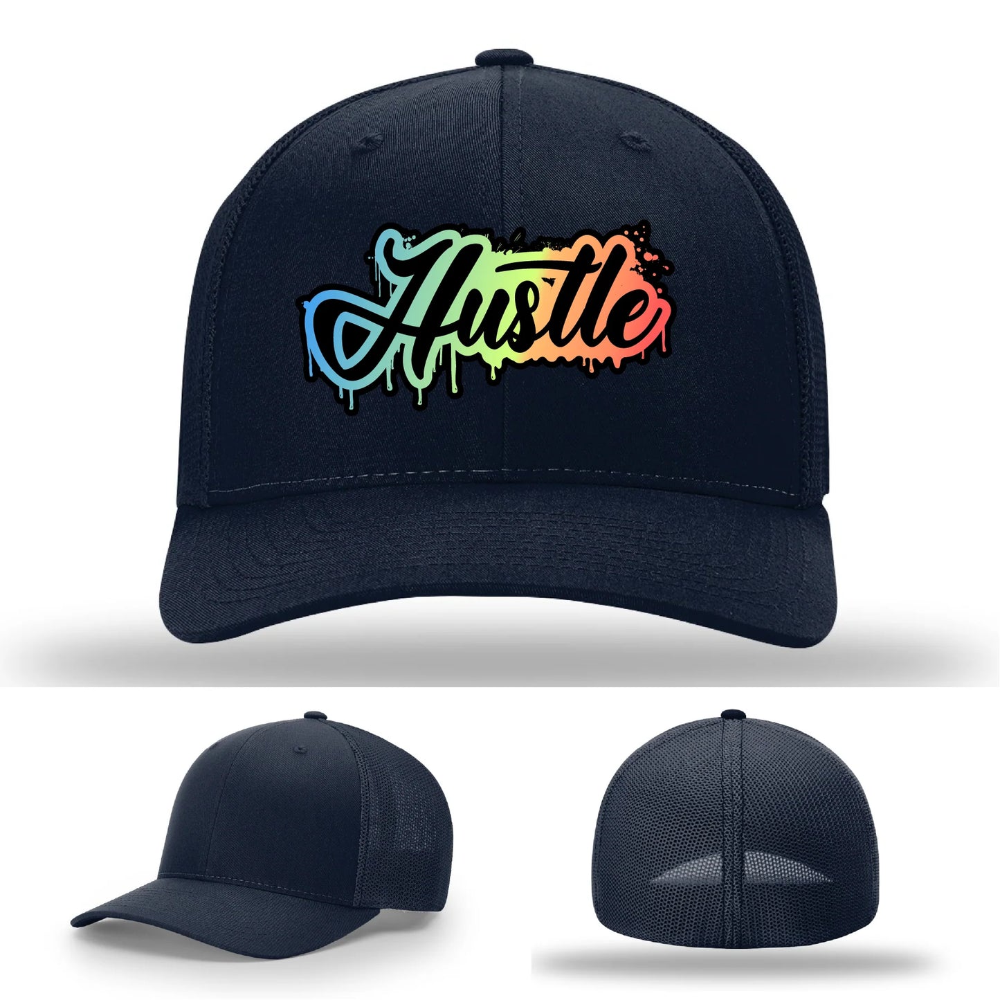 Hustle Leather Patch Hat Graffiti Gradient