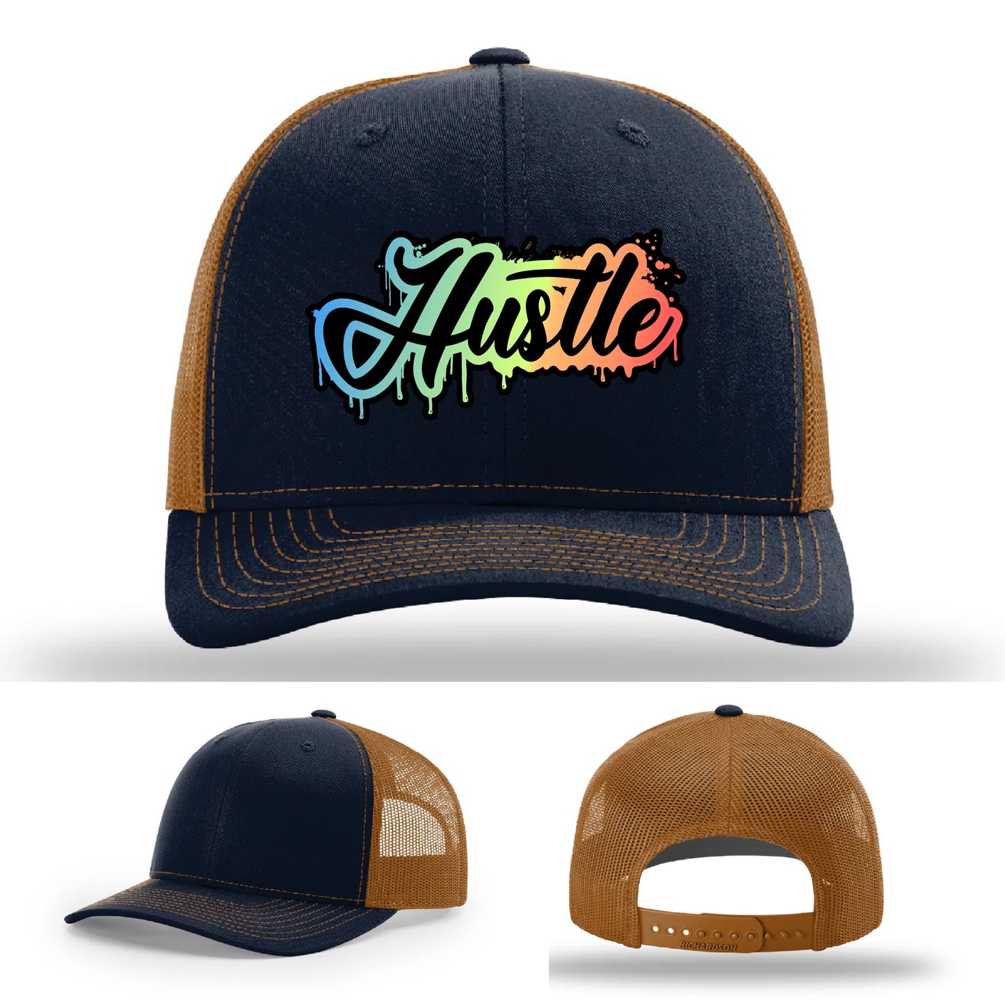 Hustle Leather Patch Hat Graffiti Gradient