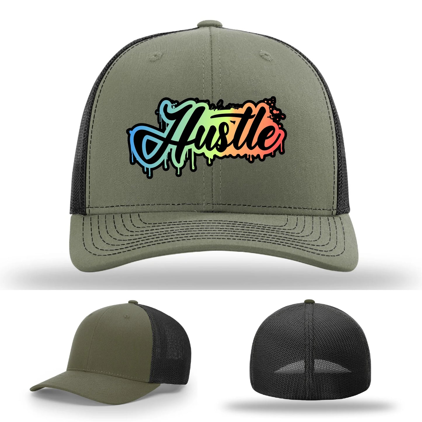 Hustle Leather Patch Hat Graffiti Gradient