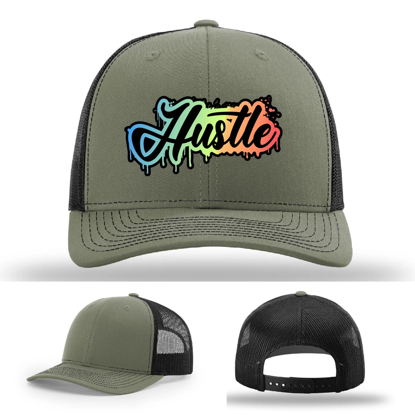 Hustle Leather Patch Hat Graffiti Gradient