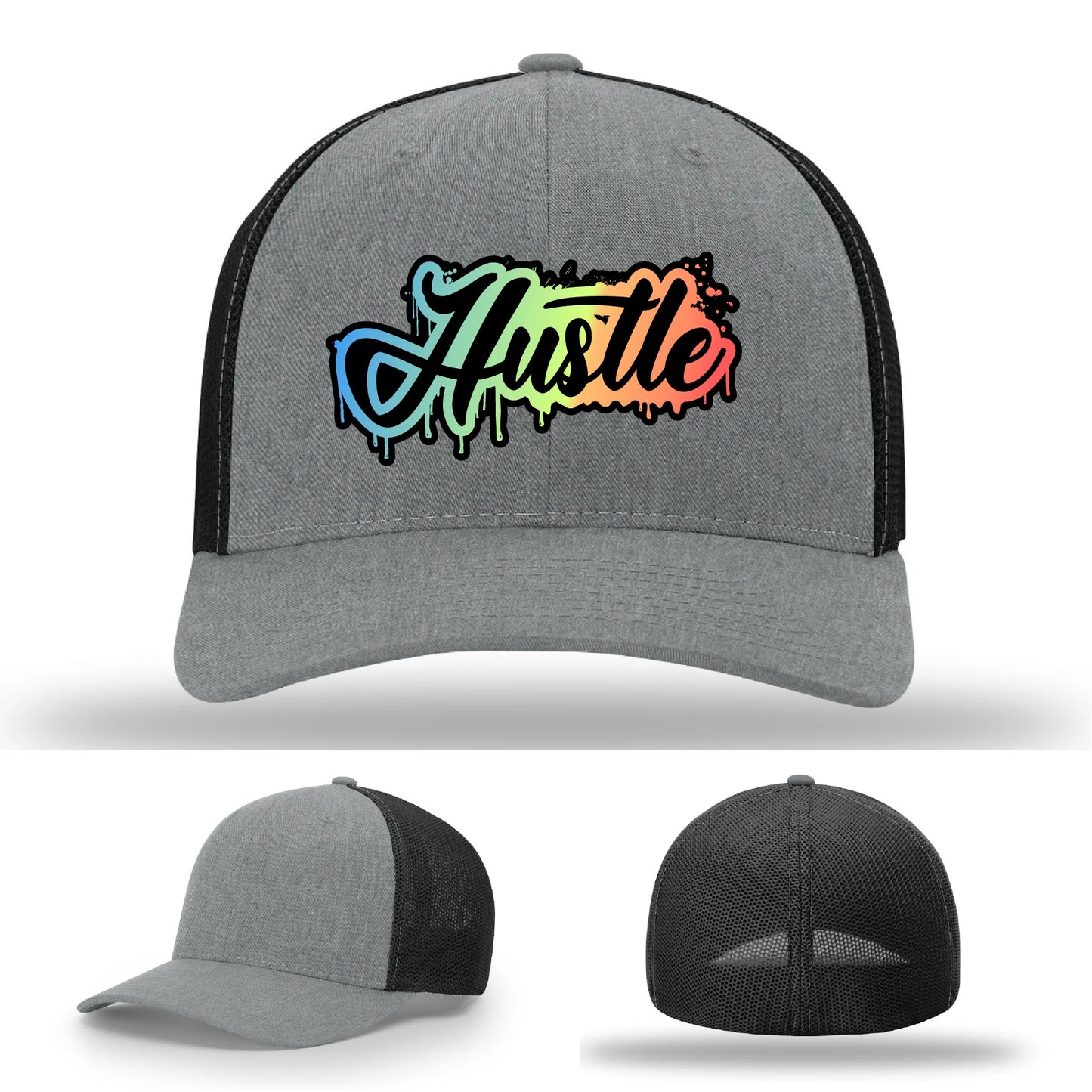 Hustle Leather Patch Hat Graffiti Gradient