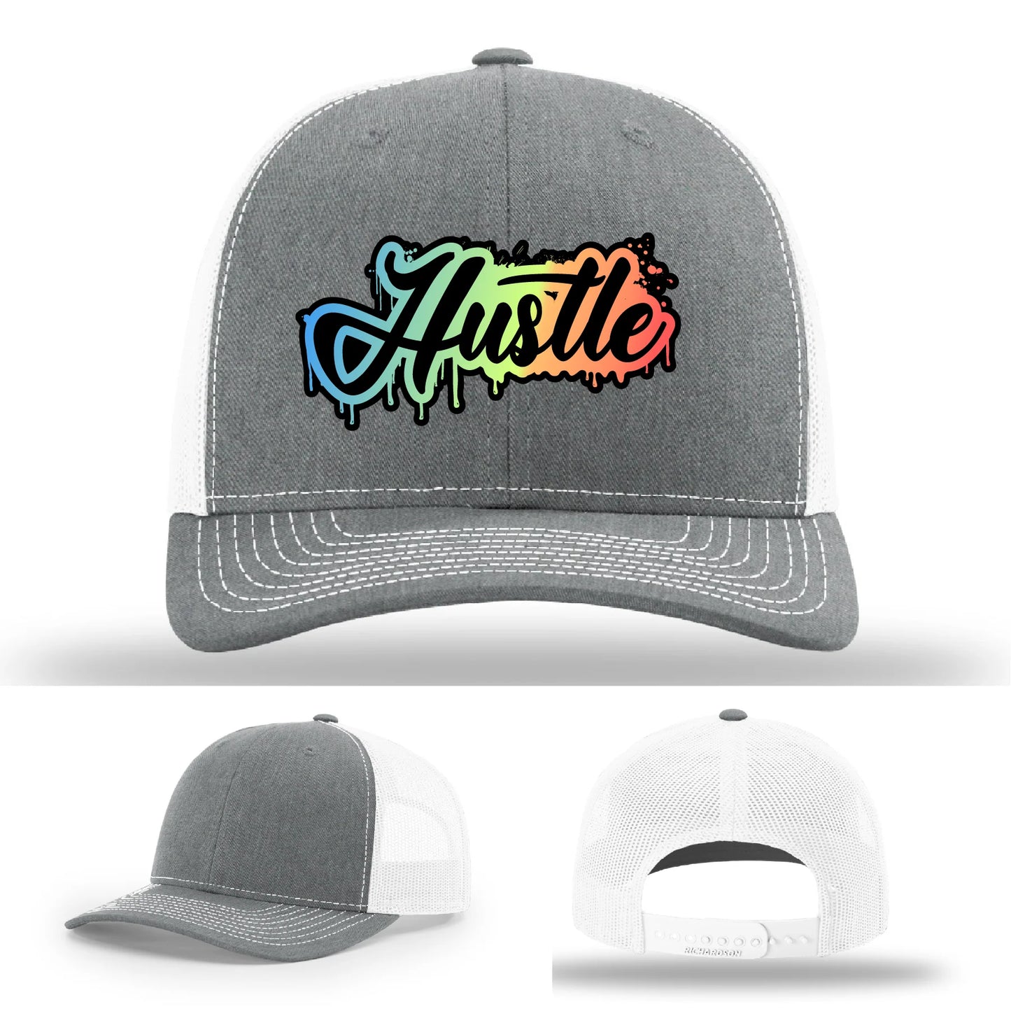 Hustle Leather Patch Hat Graffiti Gradient