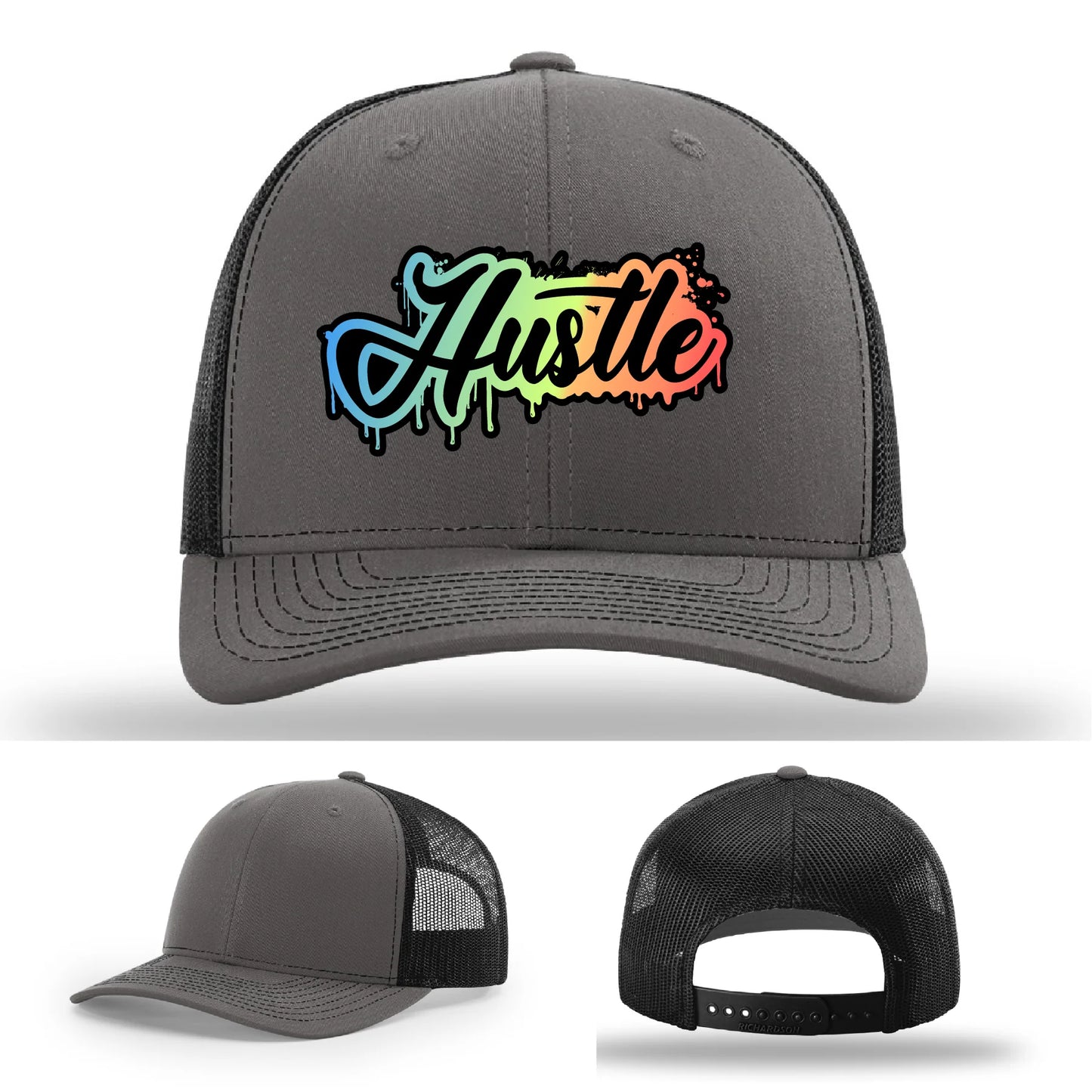 Hustle Leather Patch Hat Graffiti Gradient