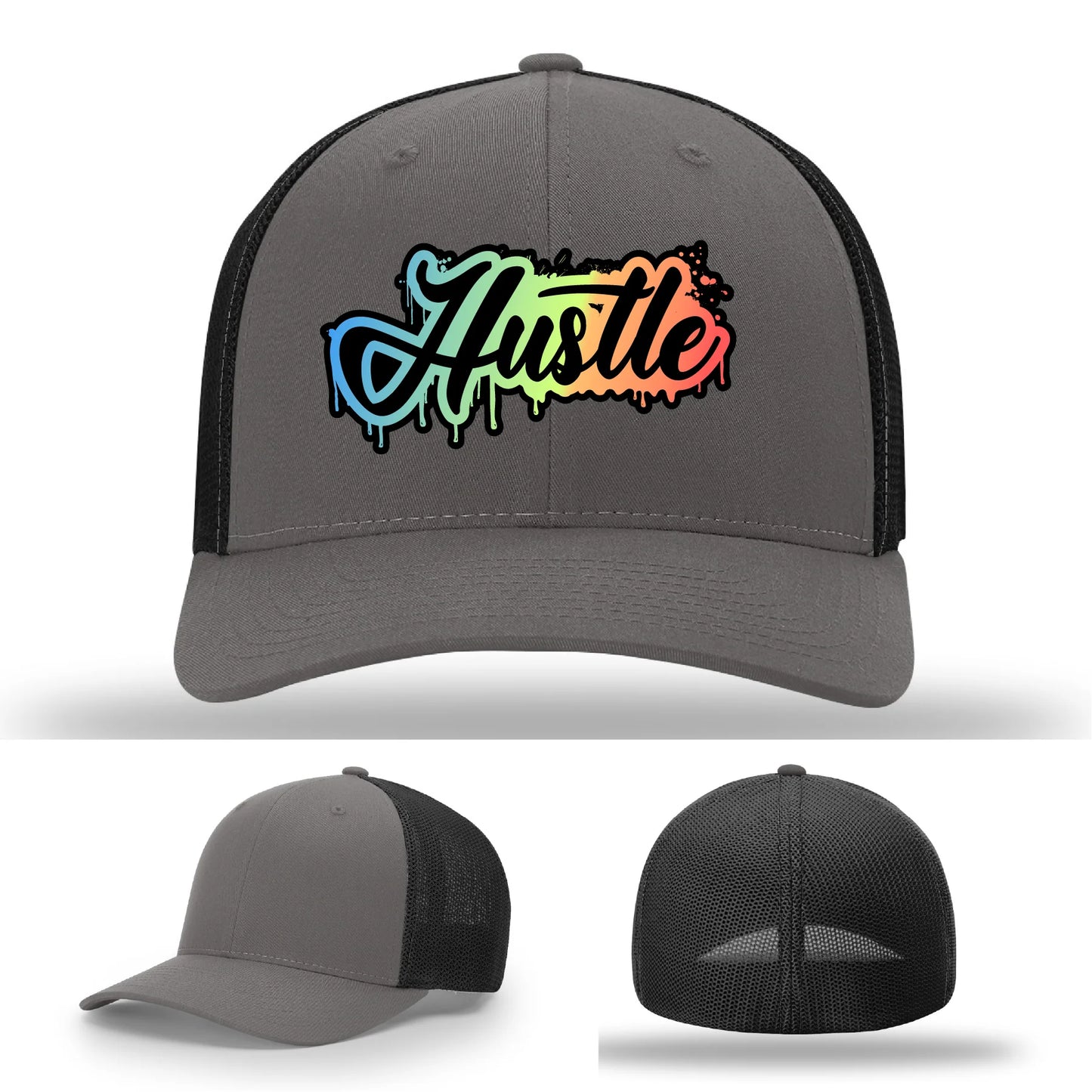 Hustle Leather Patch Hat Graffiti Gradient
