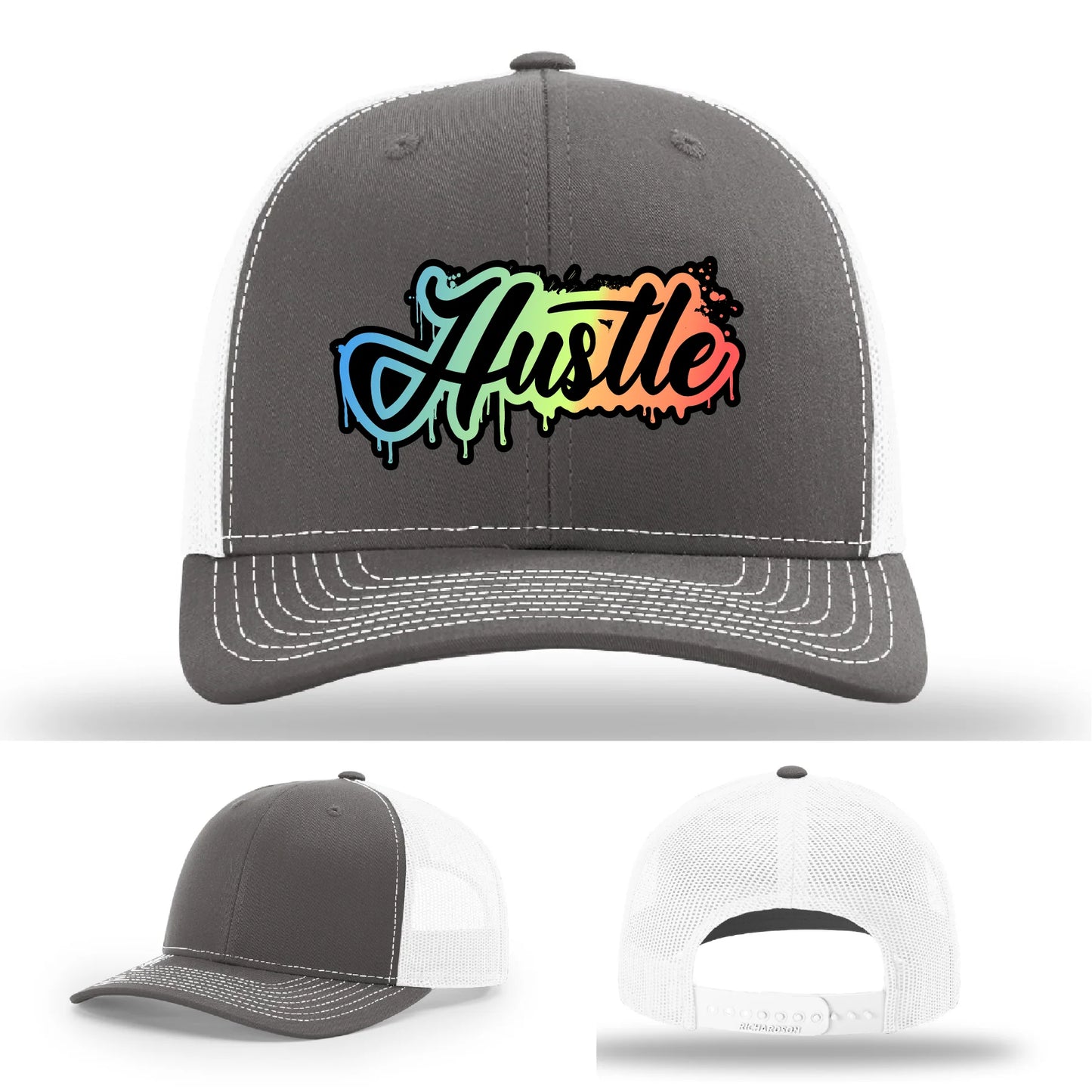 Hustle Leather Patch Hat Graffiti Gradient