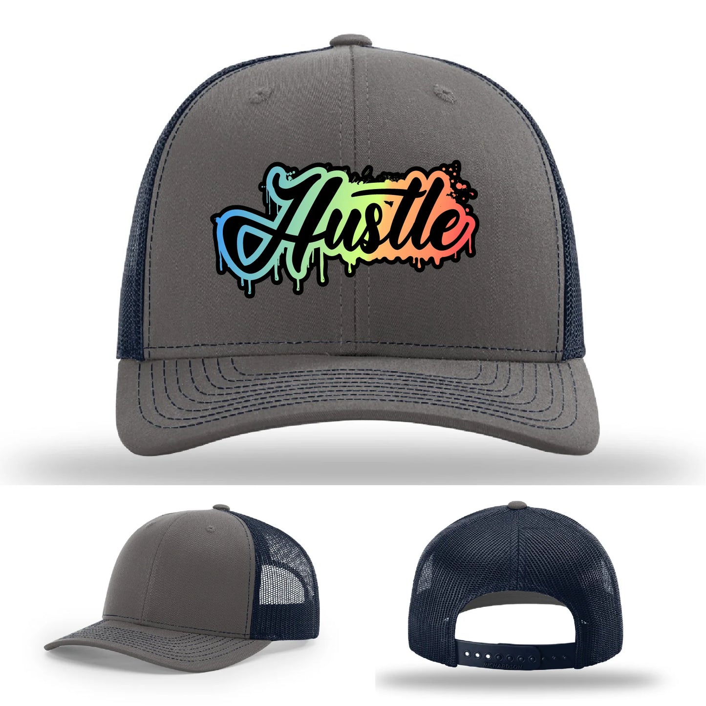 Hustle Leather Patch Hat Graffiti Gradient