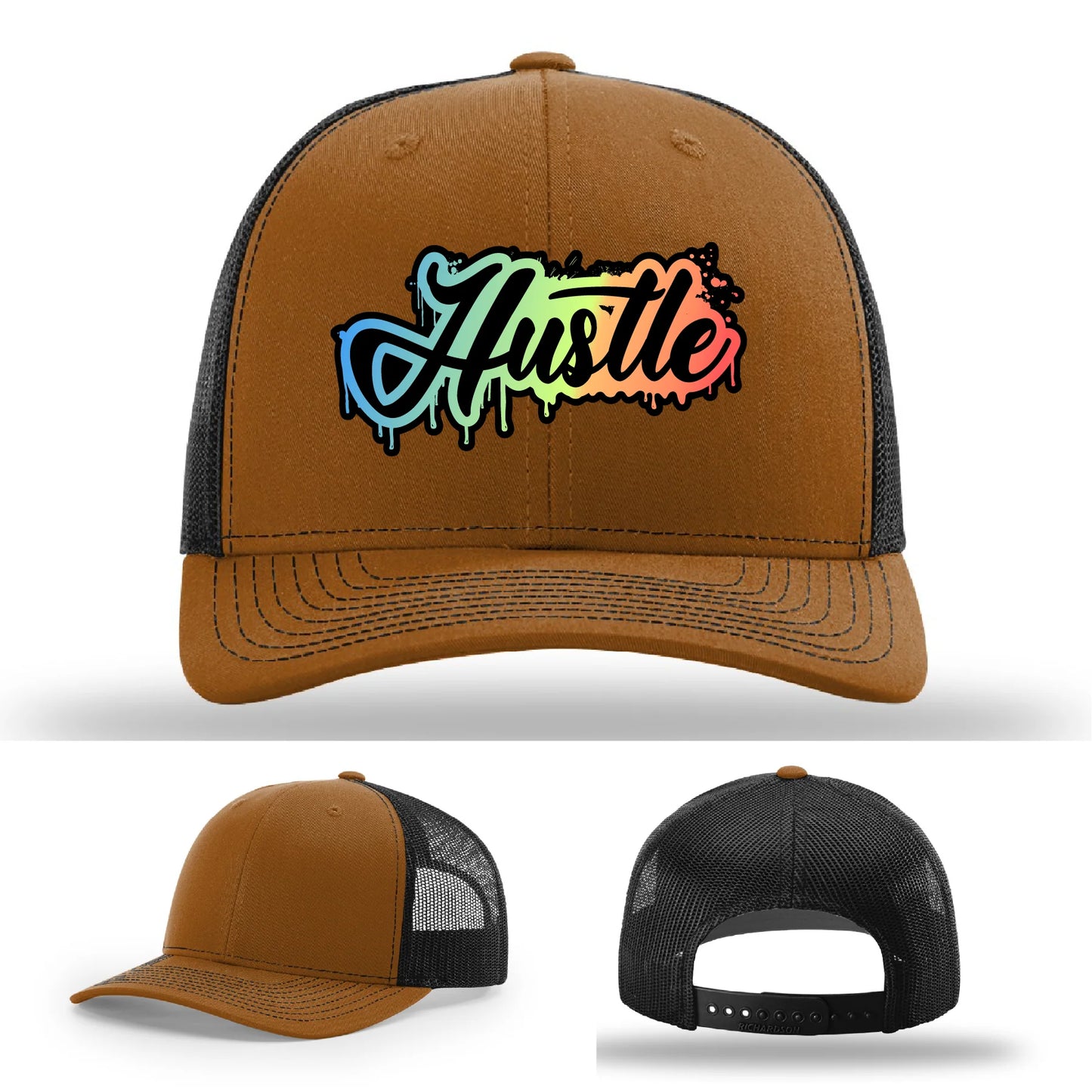 Hustle Leather Patch Hat Graffiti Gradient