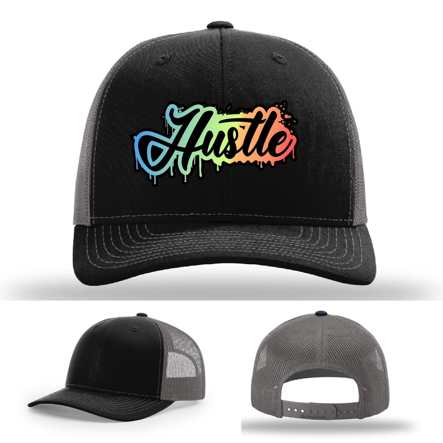 Hustle Leather Patch Hat Graffiti Gradient