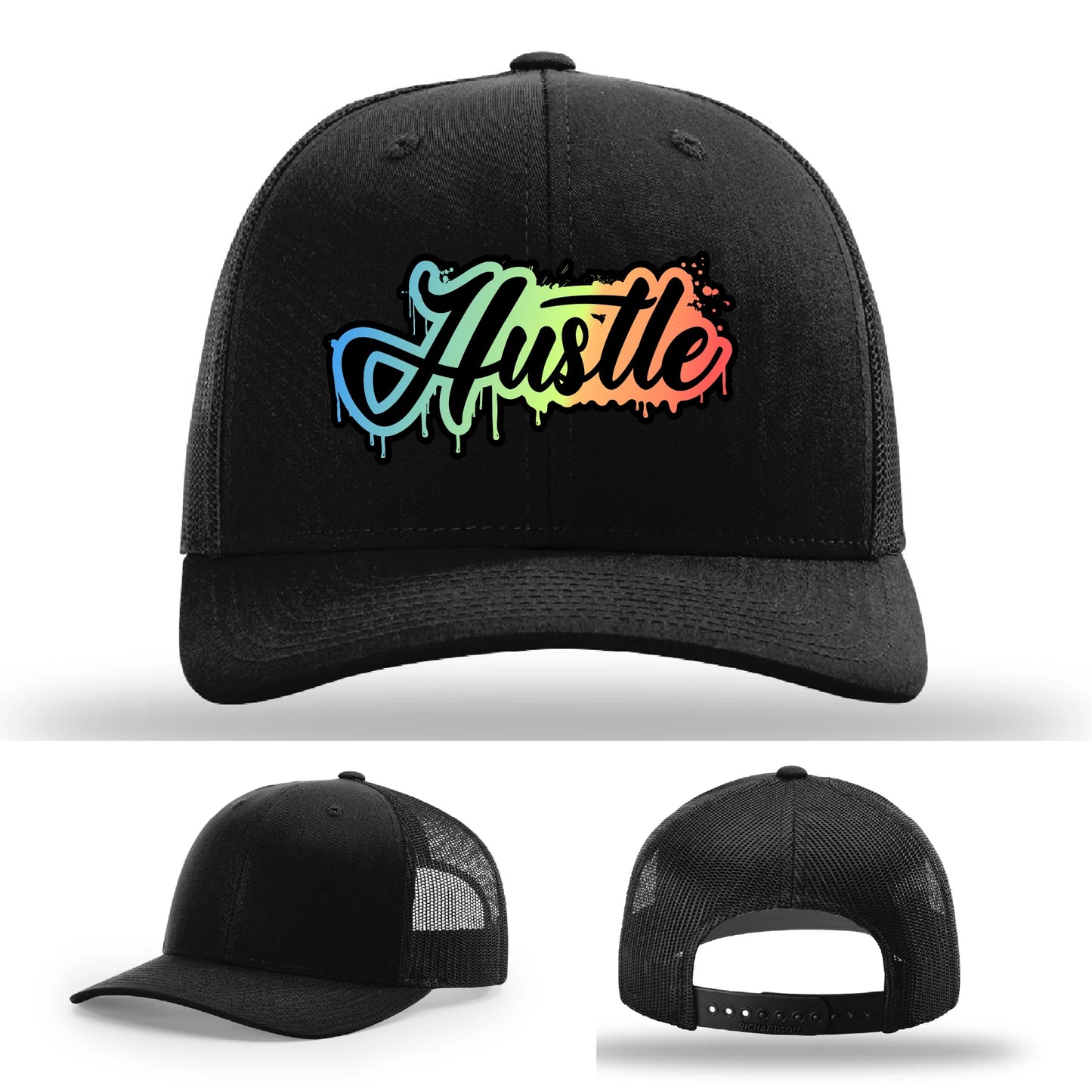 Hustle Leather Patch Hat Graffiti Gradient