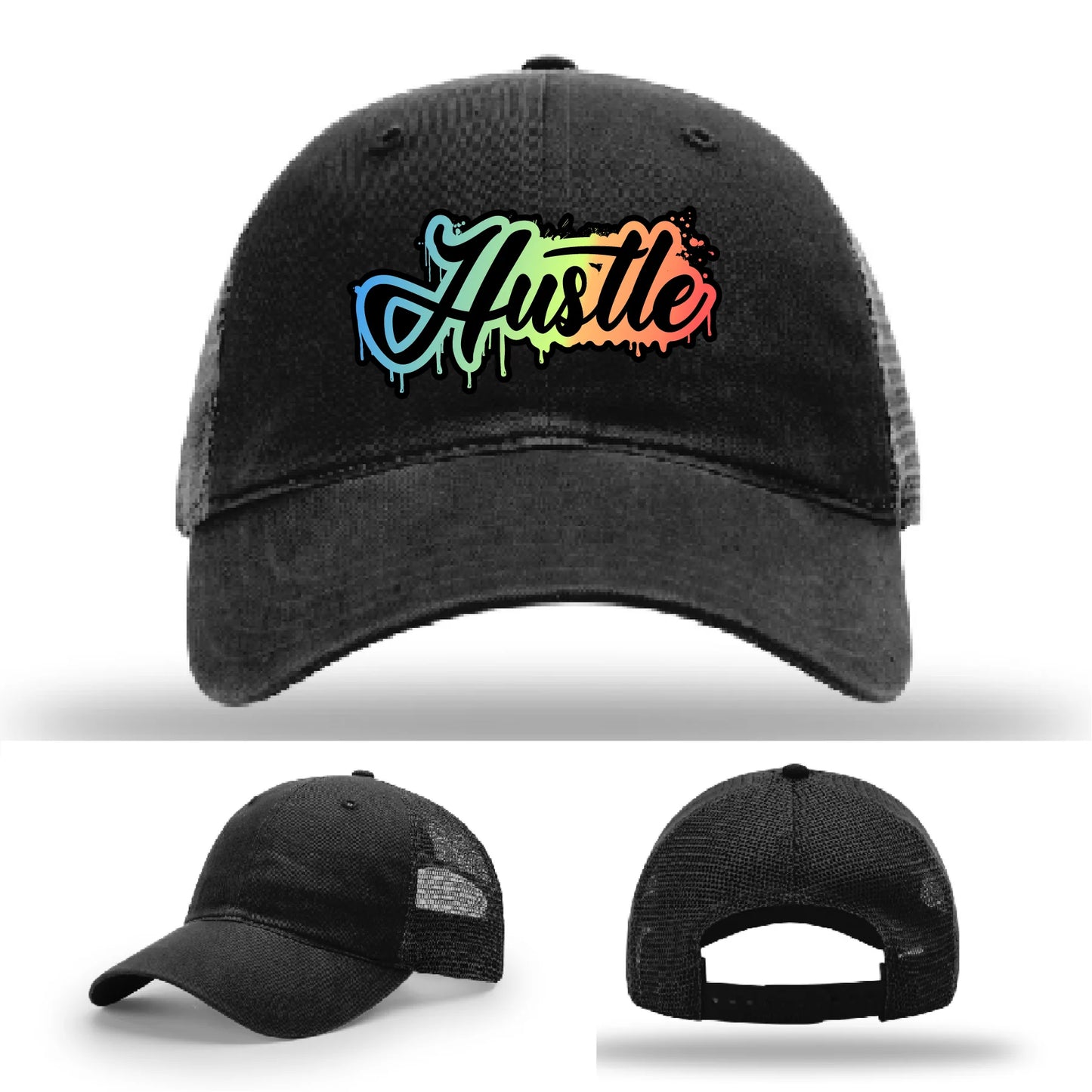 Hustle Leather Patch Hat Graffiti Gradient