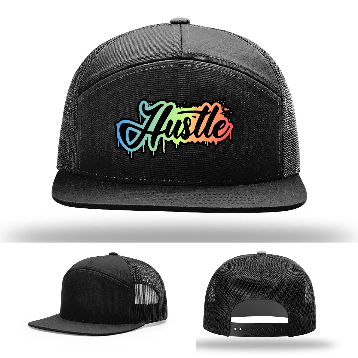 Hustle Leather Patch Hat Graffiti Gradient