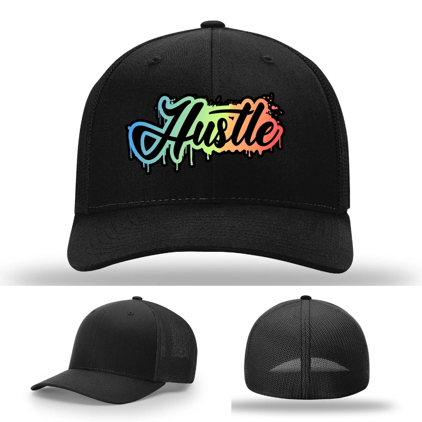 Hustle Leather Patch Hat Graffiti Gradient