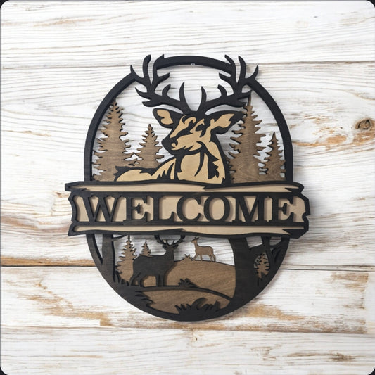 Large Layered Deer Welcome Sign 18" x 20"