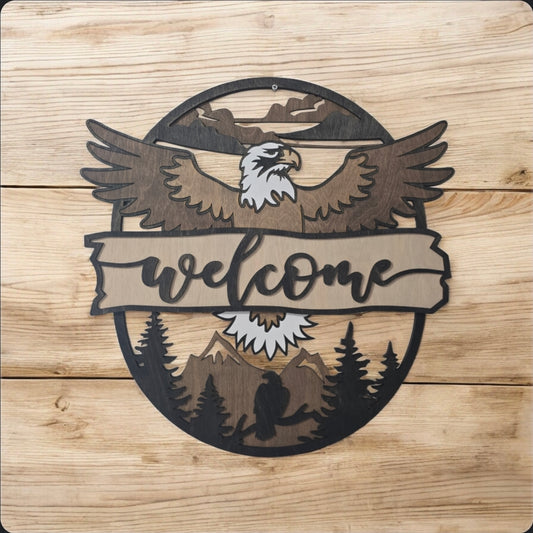 Large Layered 18" Wide x 20" Tall Eagle Welcome Sign